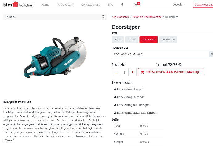 de productpagina van het product, in dit geval de doorslijper